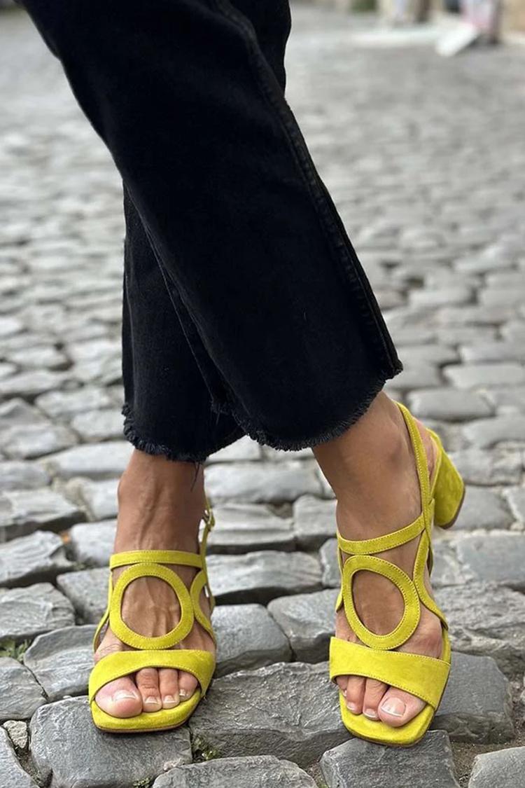 Bronte Circle-Strap Heels in Yellow