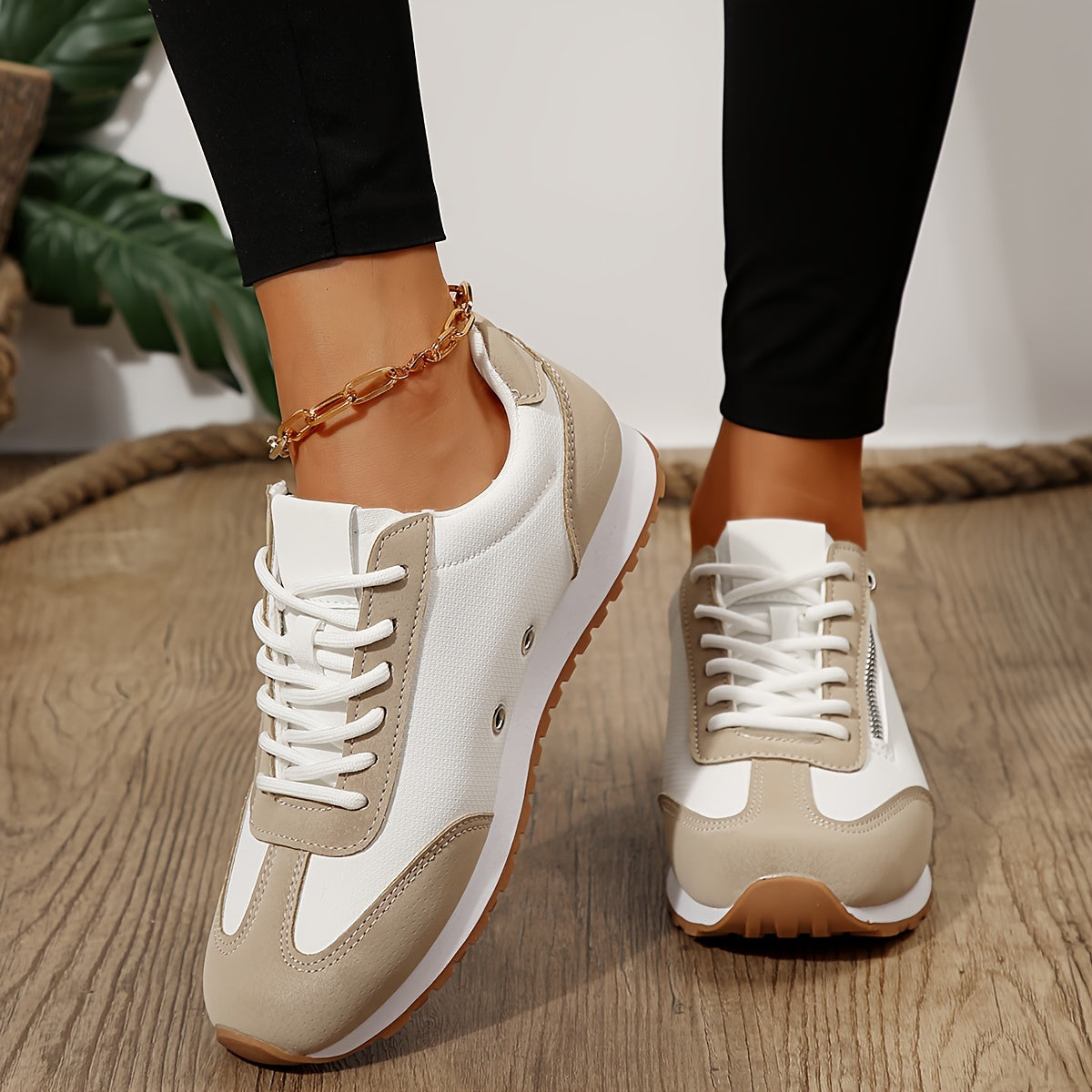 Mosman Side-Zip Sneakers in Beige