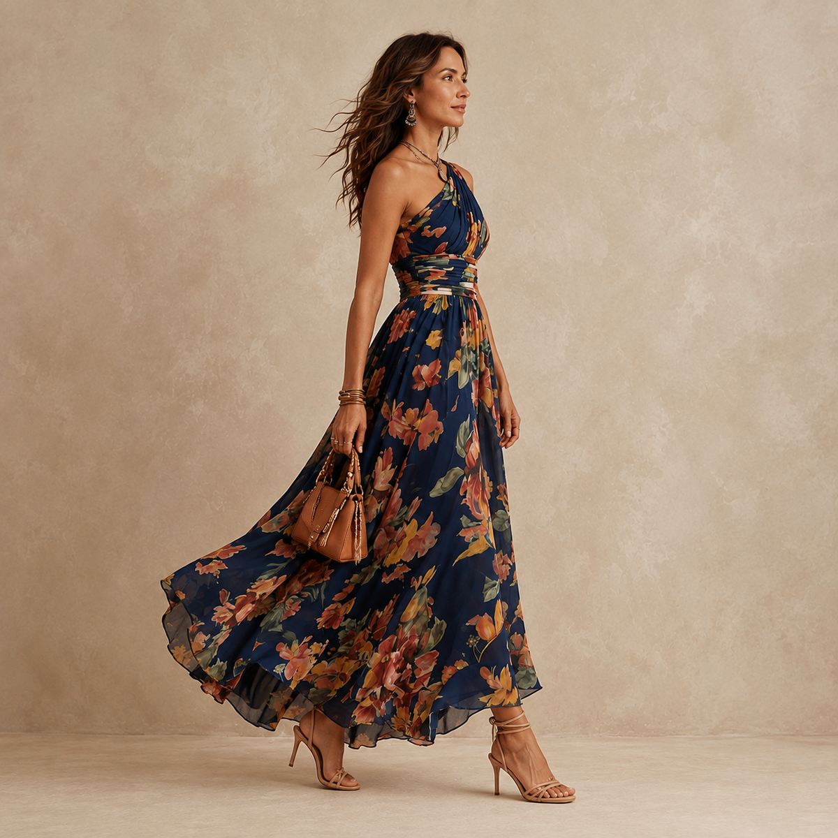 Point Piper One-Shoulder Floral Maxi