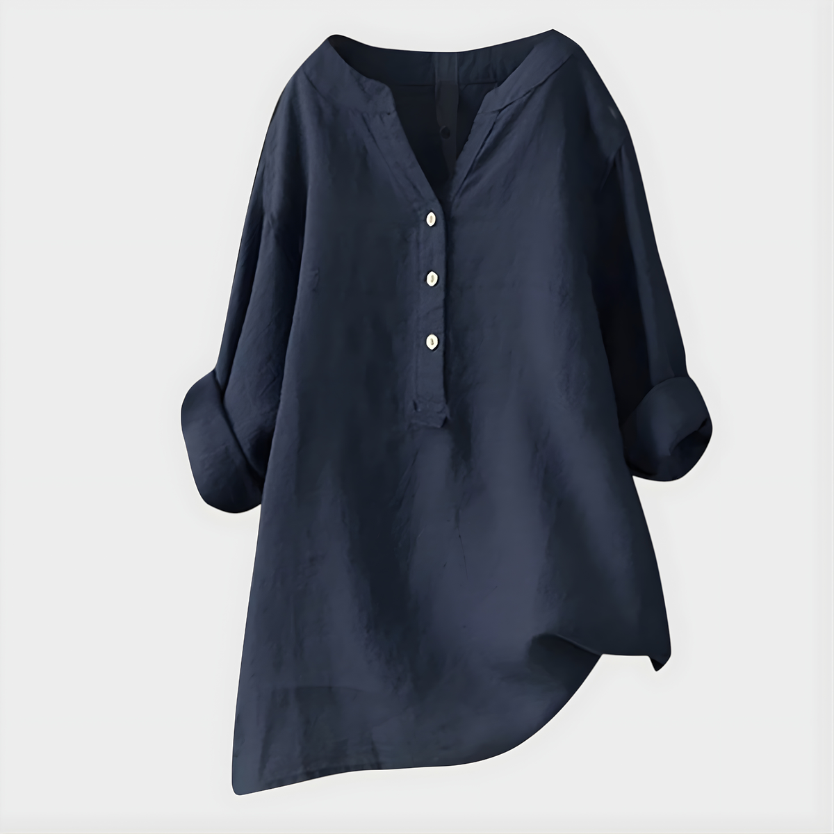 Balgowlah Cotton-Linen V-Neck Blouse in Navy Blue