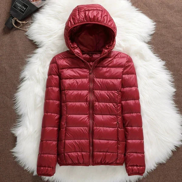 Lane Cove Lightweight Hooded Puffer Jacket in Red