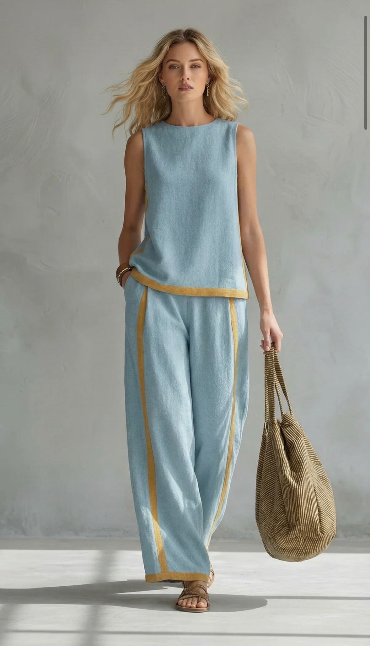Pyrmont Two-Tone Linen-Look Set in Blue