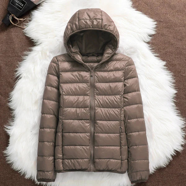 Lane Cove Lightweight Hooded Puffer Jacket in Taupe
