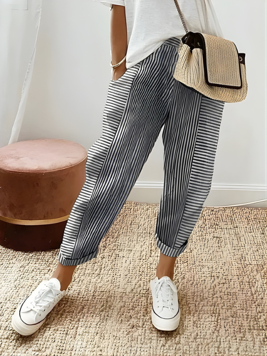 Stanmore Striped Cotton Trousers in Black