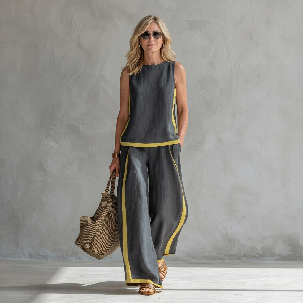 Pyrmont Two-Tone Linen-Look Set in Grey