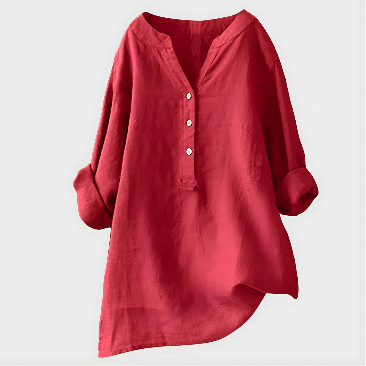 Balgowlah Cotton-Linen V-Neck Blouse in Watermelon Pink