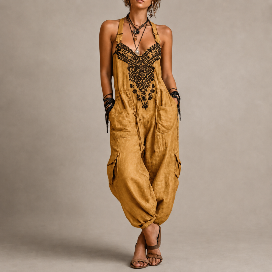 Enmore Embroidered Jumpsuit in Yellow