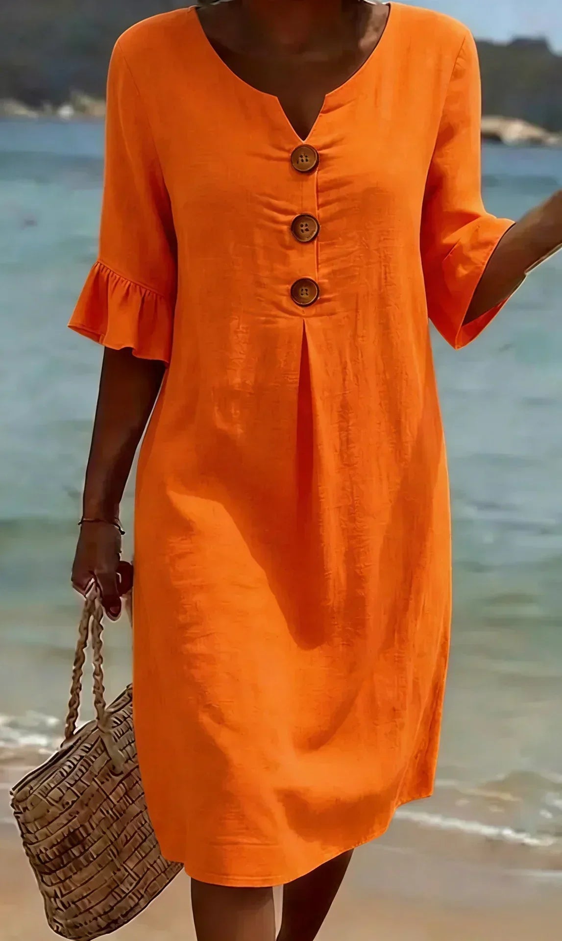 Avalon Flutter-Sleeve Shift Dress in Orange