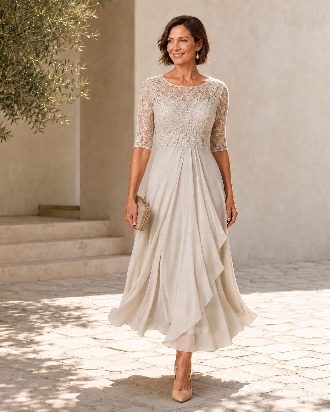 Darling Point Lace Midi Dress in White