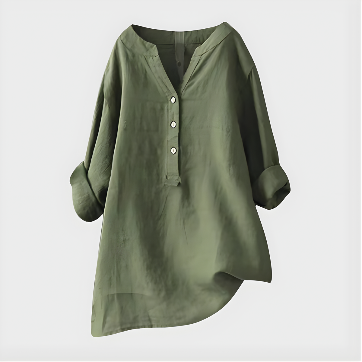 Balgowlah Cotton-Linen V-Neck Blouse in Green