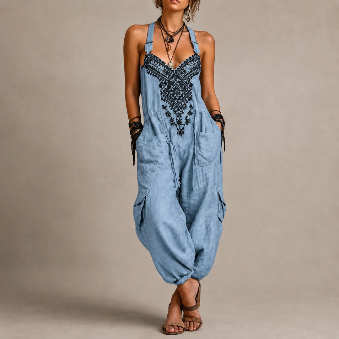 Enmore Embroidered Jumpsuit in Blue