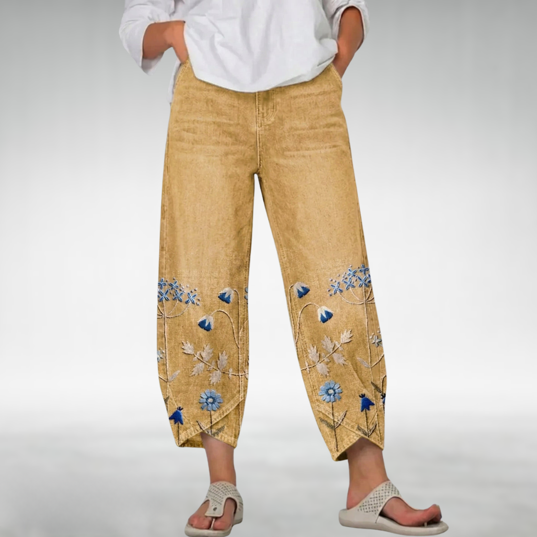 Lilyfield Floral-Hem Pants in Yellow