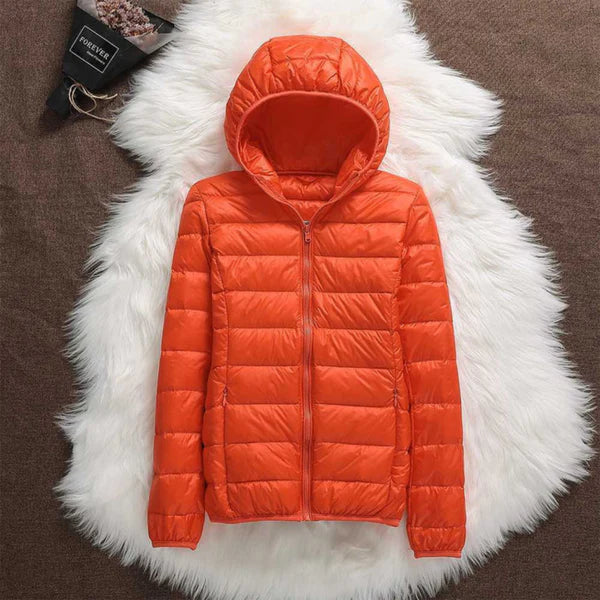 Lane Cove Lightweight Hooded Puffer Jacket in Orange