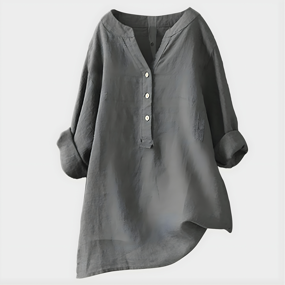 Balgowlah Cotton-Linen V-Neck Blouse in Light Grey