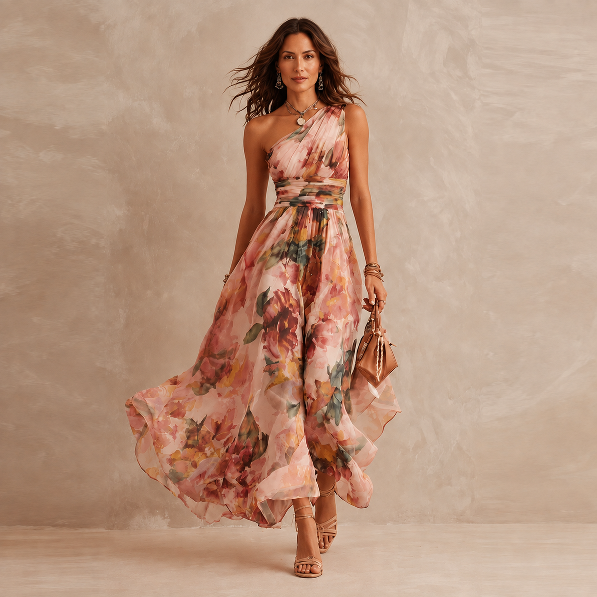 Point Piper One-Shoulder Floral Maxi in Pink
