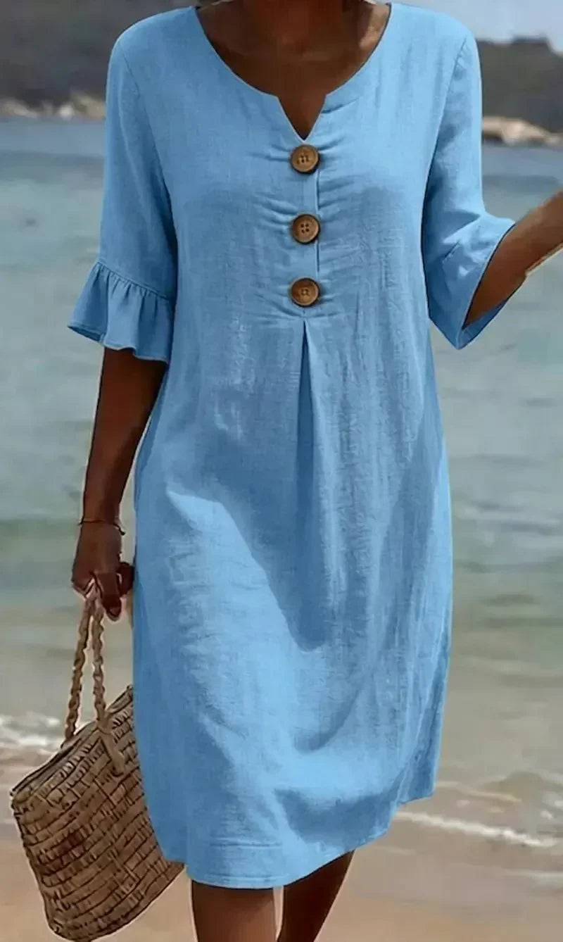 Avalon Flutter-Sleeve Shift Dress in Light Blue