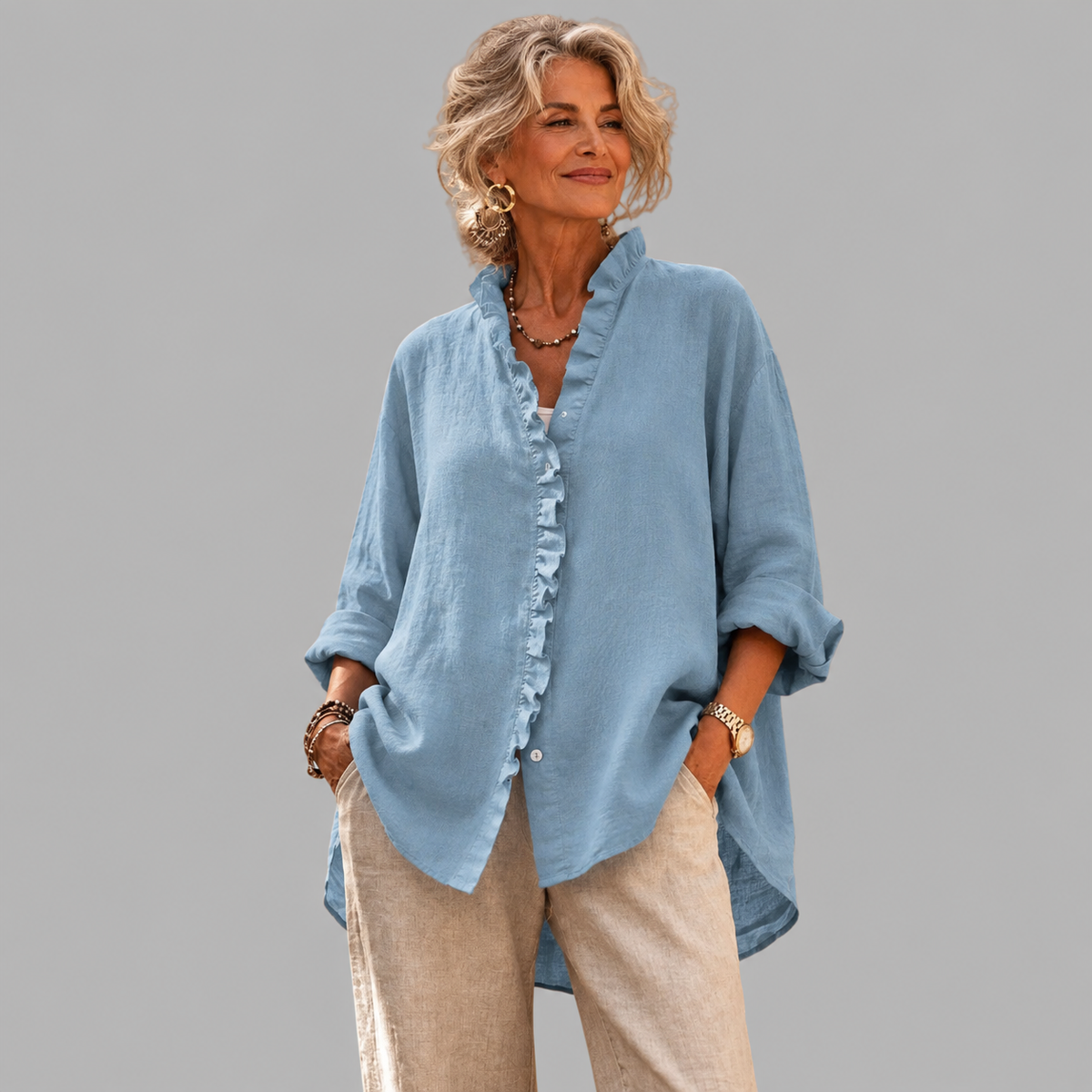 Cremorne Ruffle-Neck Linen-Blend Shirt