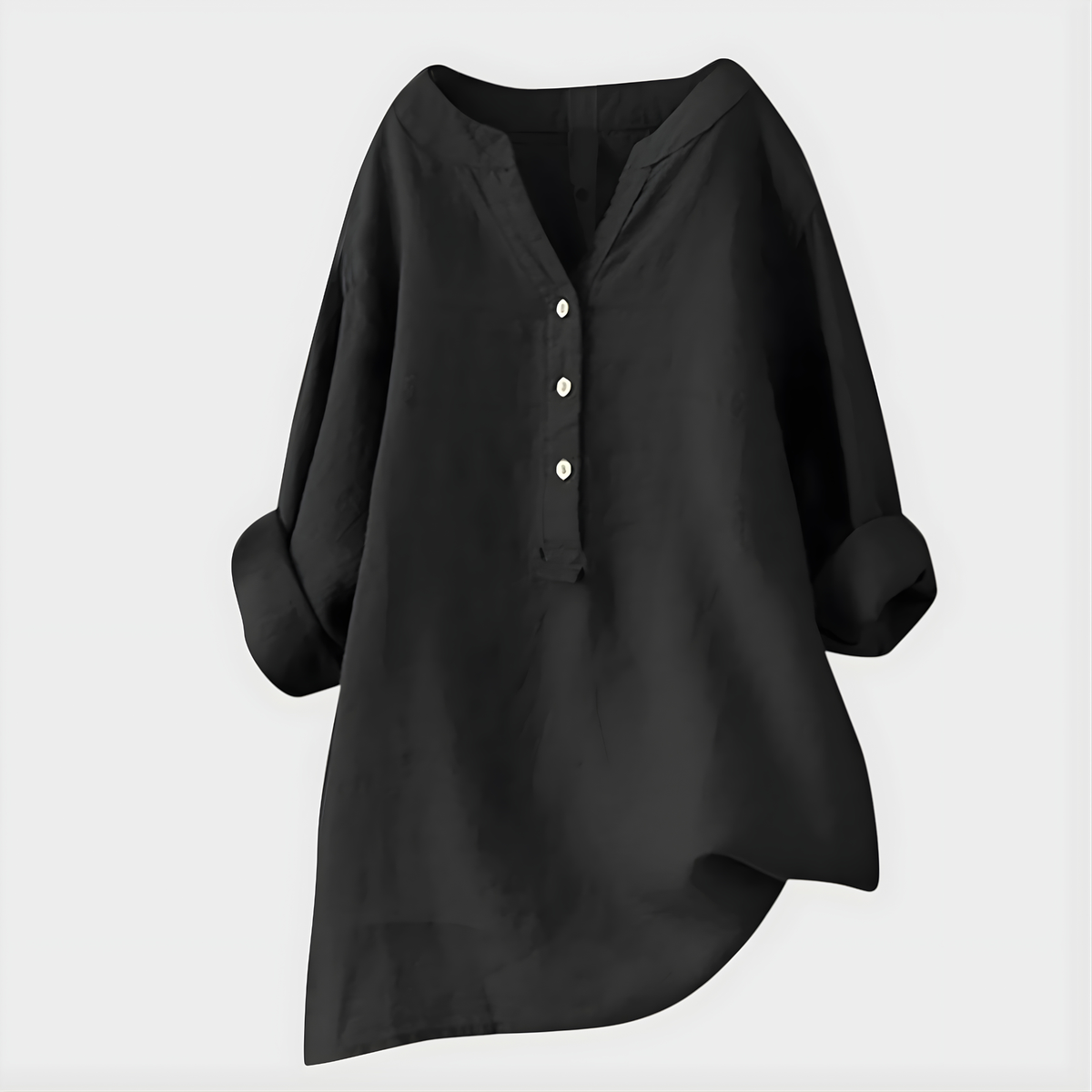 Balgowlah Cotton-Linen V-Neck Blouse in Black