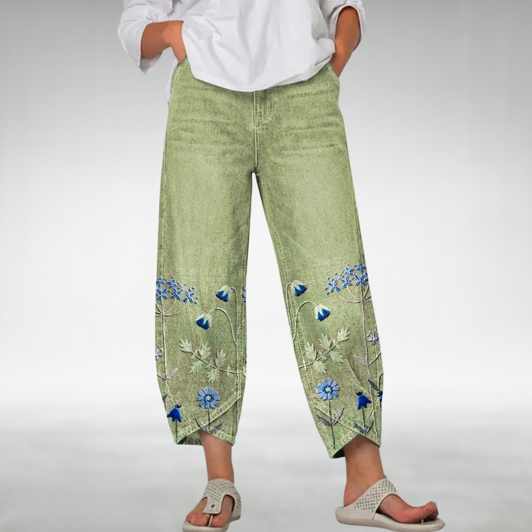 Lilyfield Floral-Hem Pants in Green