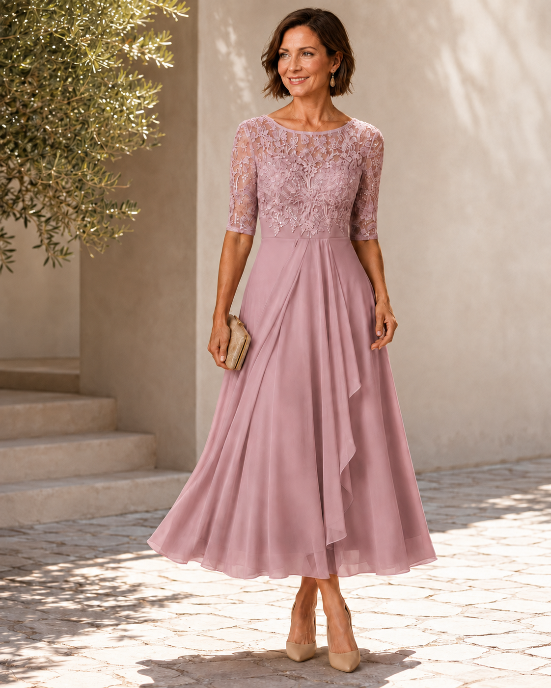 Darling Point Lace Midi Dress in Pink