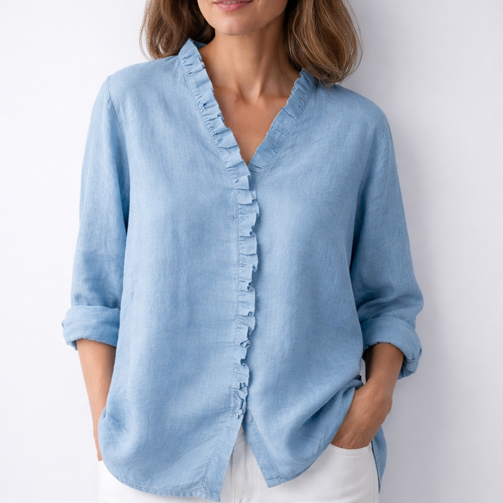 Cremorne Ruffle-Neck Linen-Blend Shirt