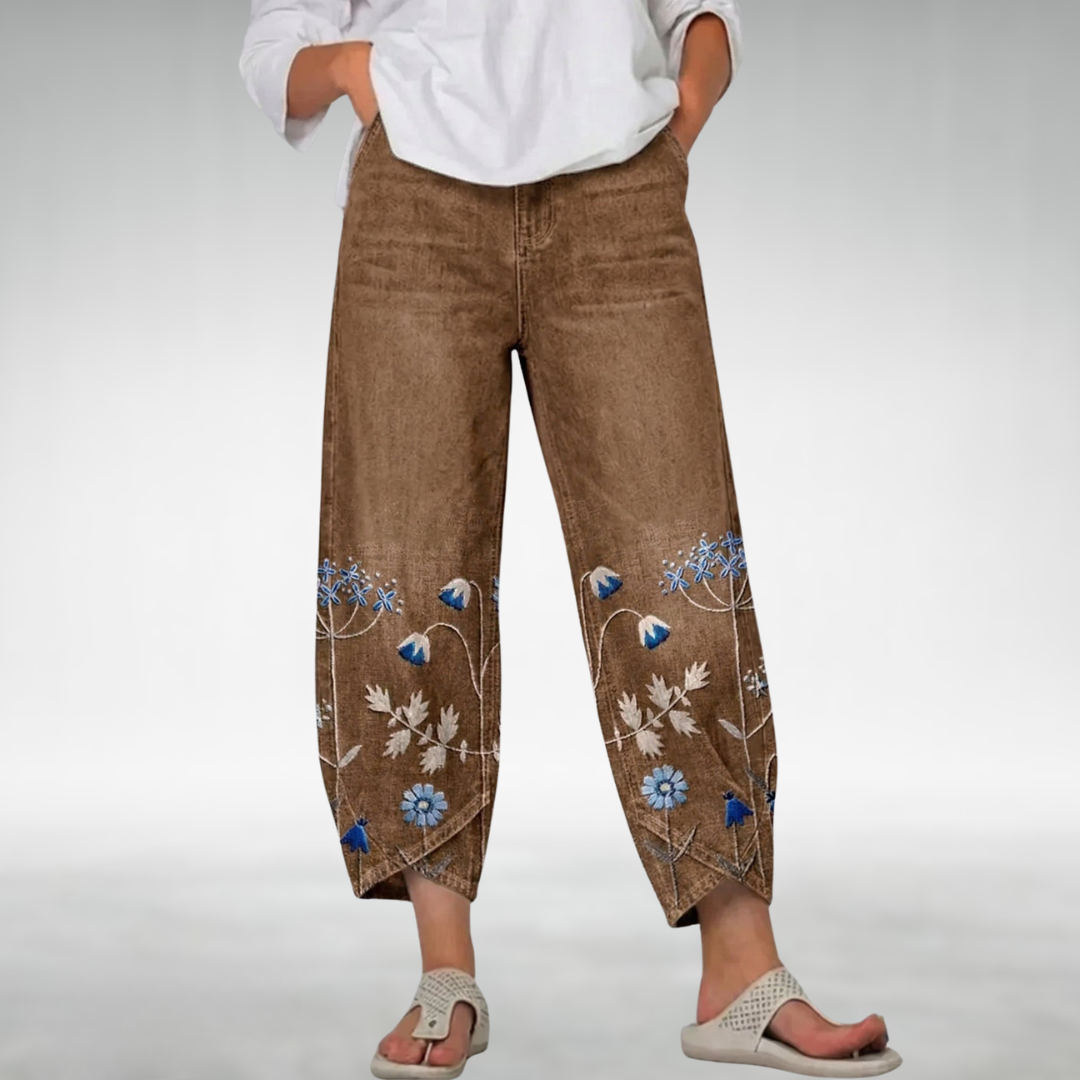 Lilyfield Floral-Hem Pants in Brown