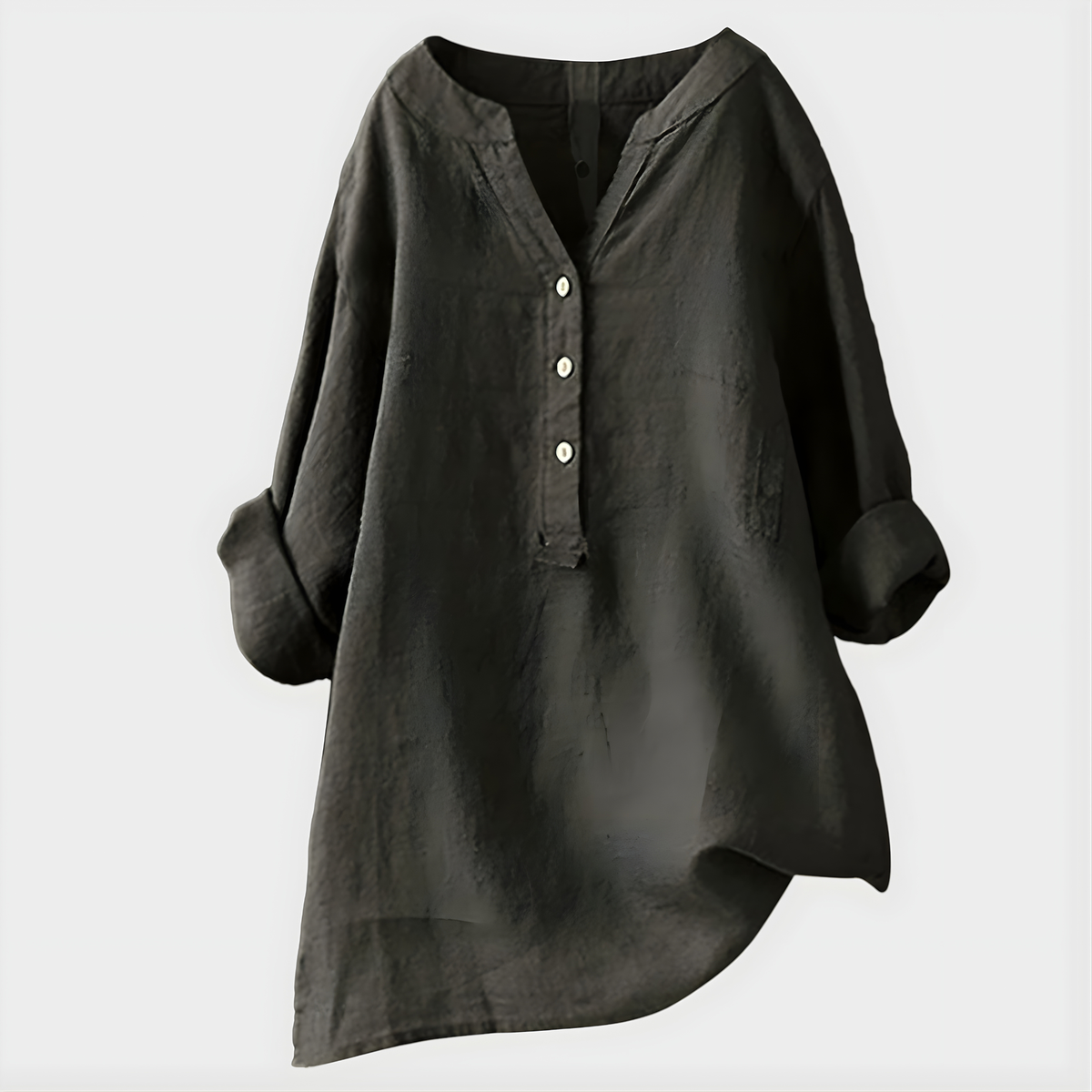 Balgowlah Cotton-Linen V-Neck Blouse in Dark Grey
