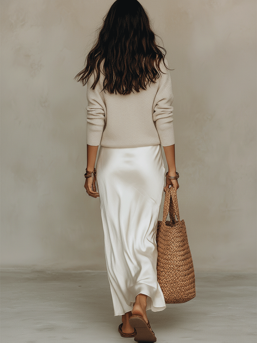 Double Bay Knit & Satin Skirt Set