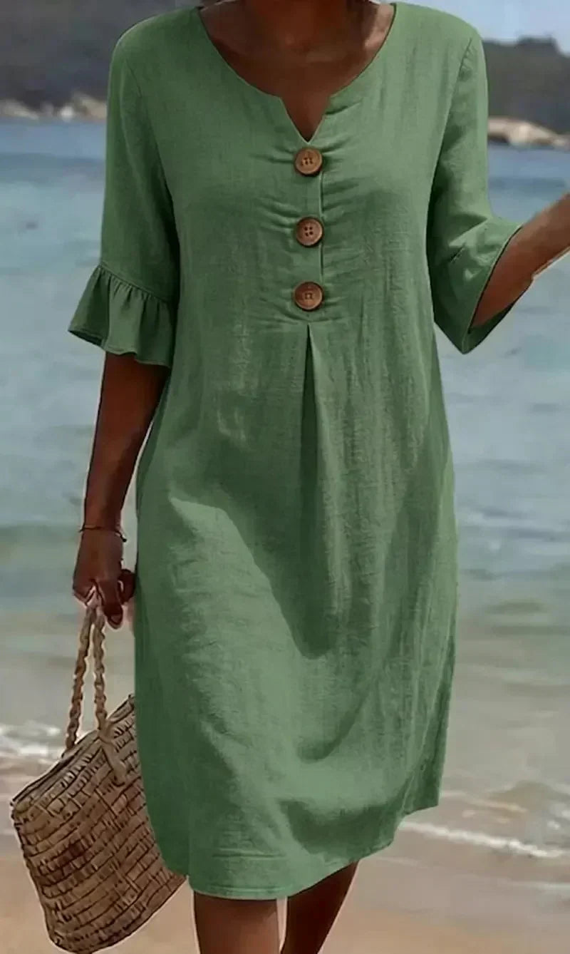 Avalon Flutter-Sleeve Shift Dress in Green