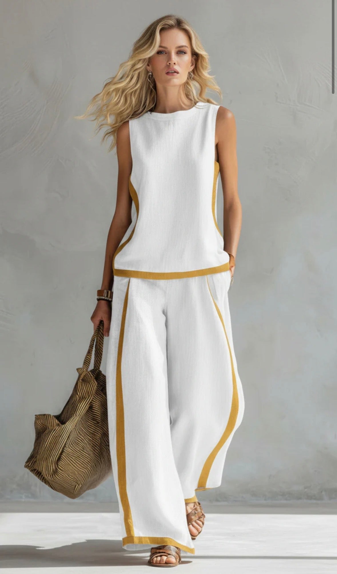 Pyrmont Two-Tone Linen-Look Set in White