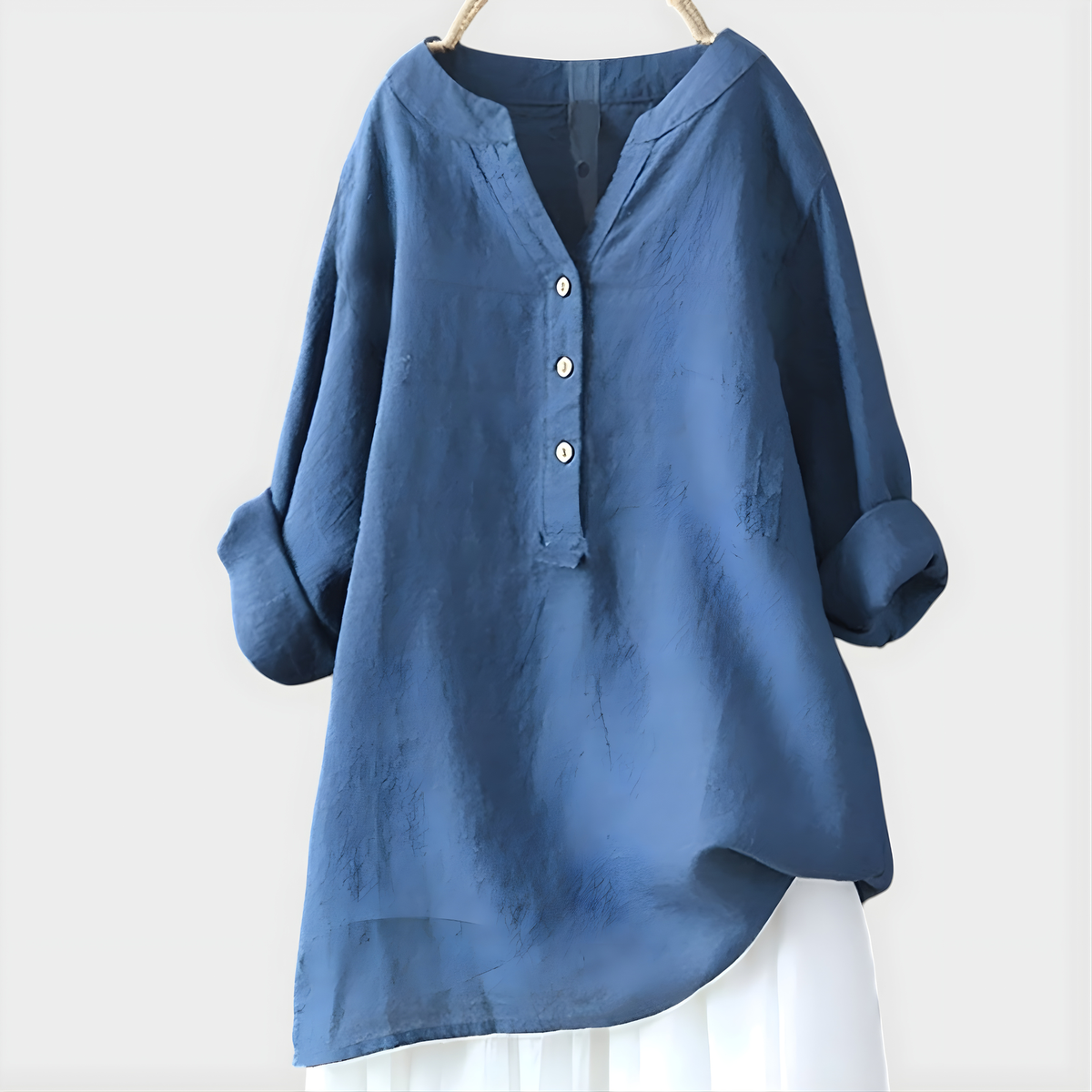 Balgowlah Cotton-Linen V-Neck Blouse in Royal Blue