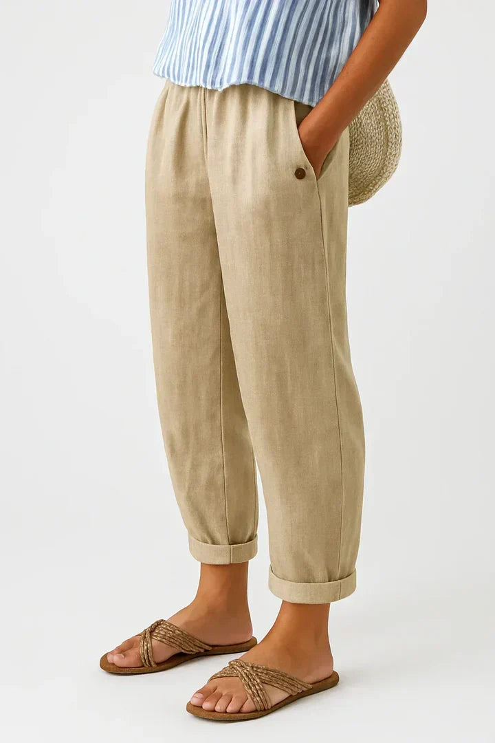 Annandale Linen-Blend Trousers in Beige