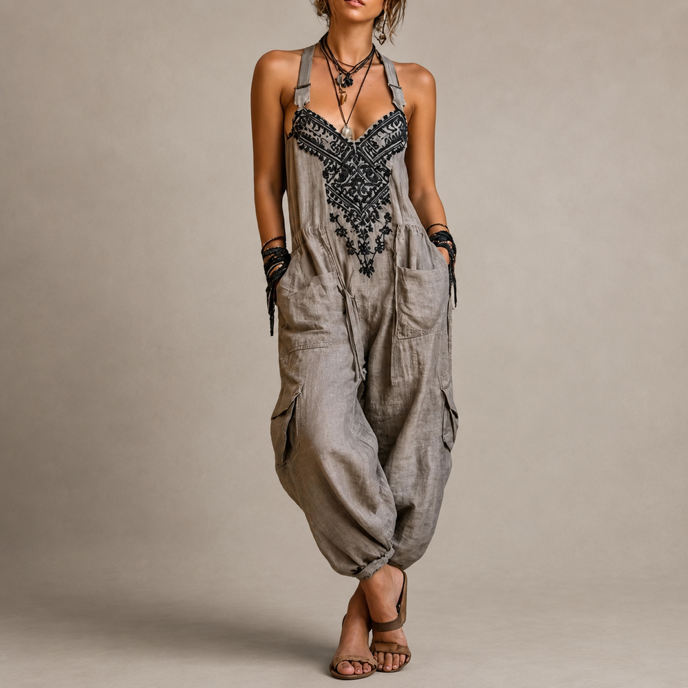 Enmore Embroidered Jumpsuit in Grey