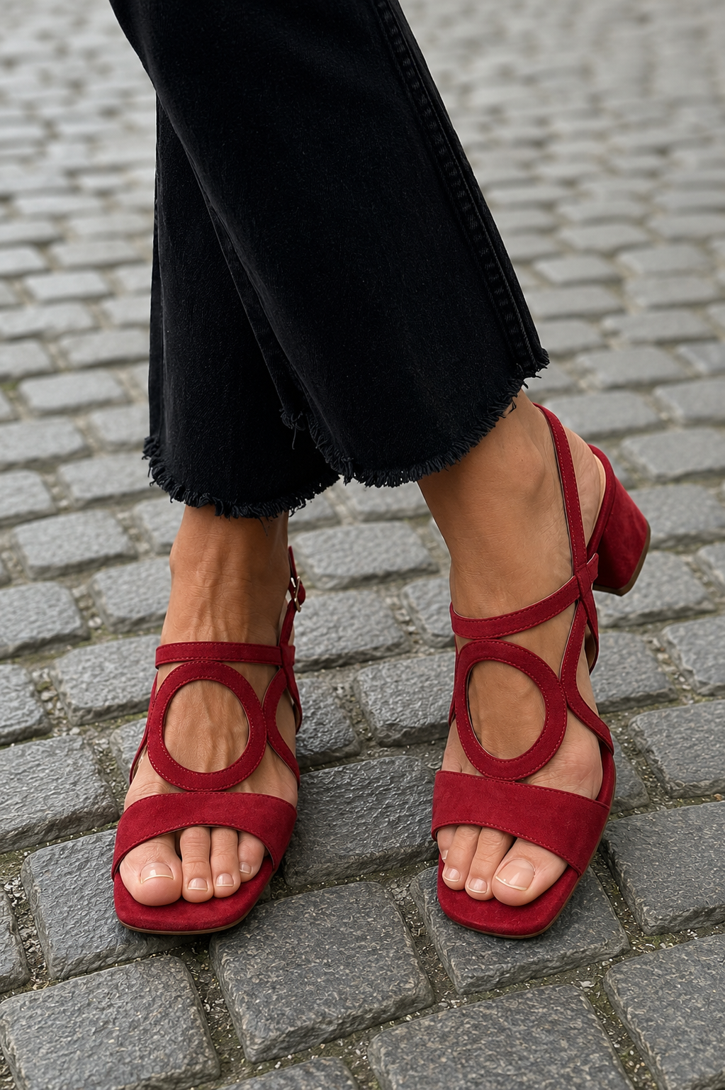 Bronte Circle-Strap Heels in Red
