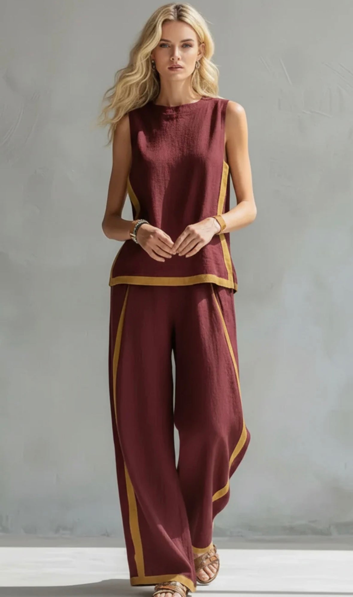 Pyrmont Two-Tone Linen-Look Set in Burgundy
