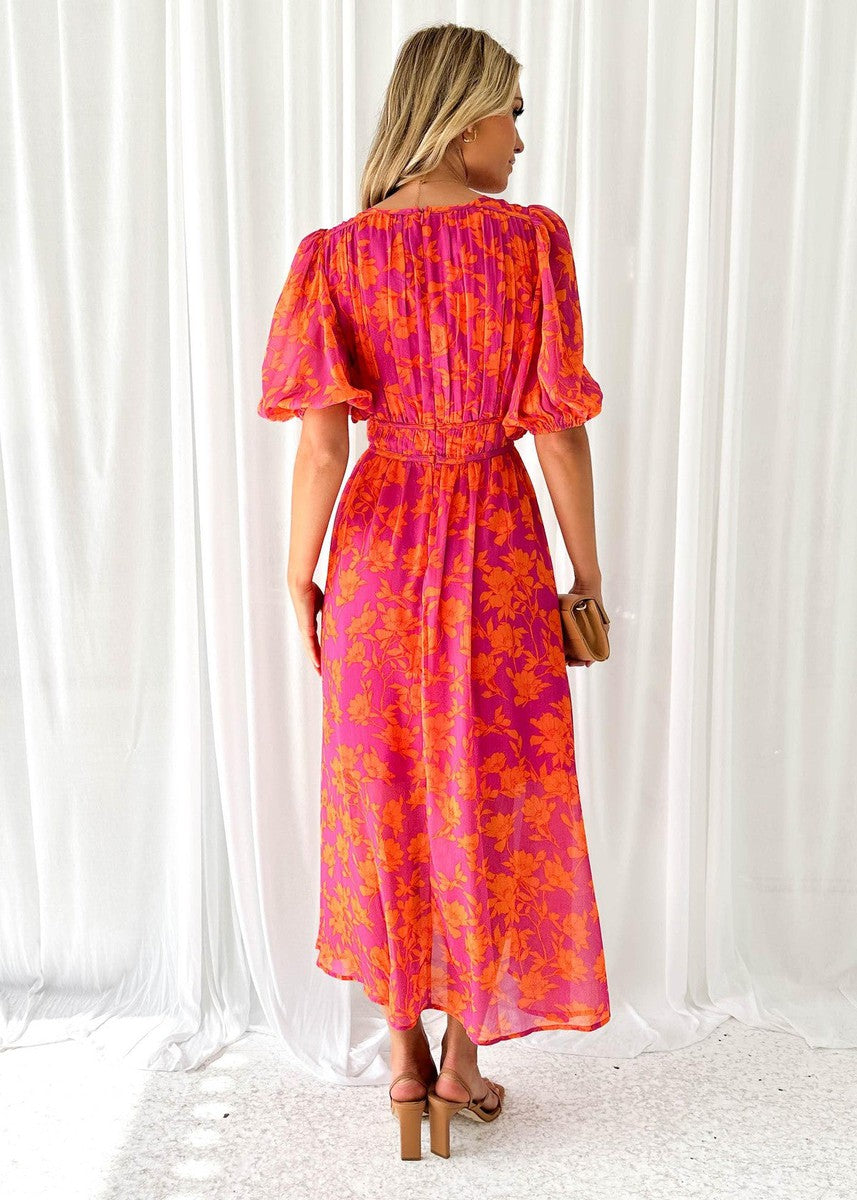 Hunters Hill Puff-Sleeve Floral Midi