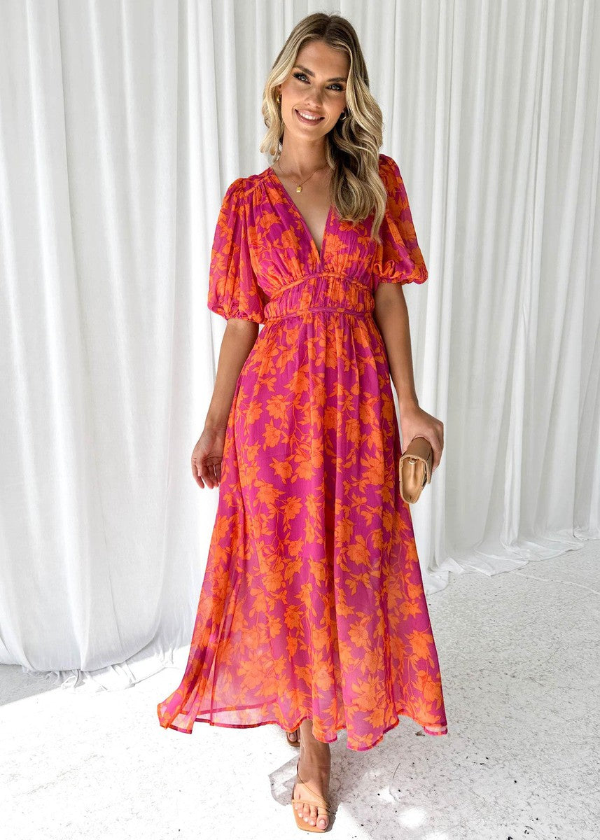 Hunters Hill Puff-Sleeve Floral Midi