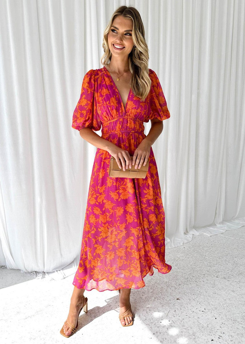 Hunters Hill Puff-Sleeve Floral Midi