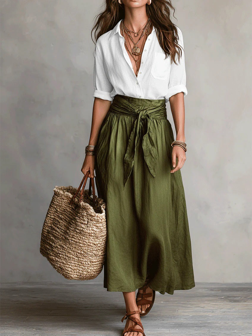 Barangaroo Shirt & Tie-Waist Skirt Set in White