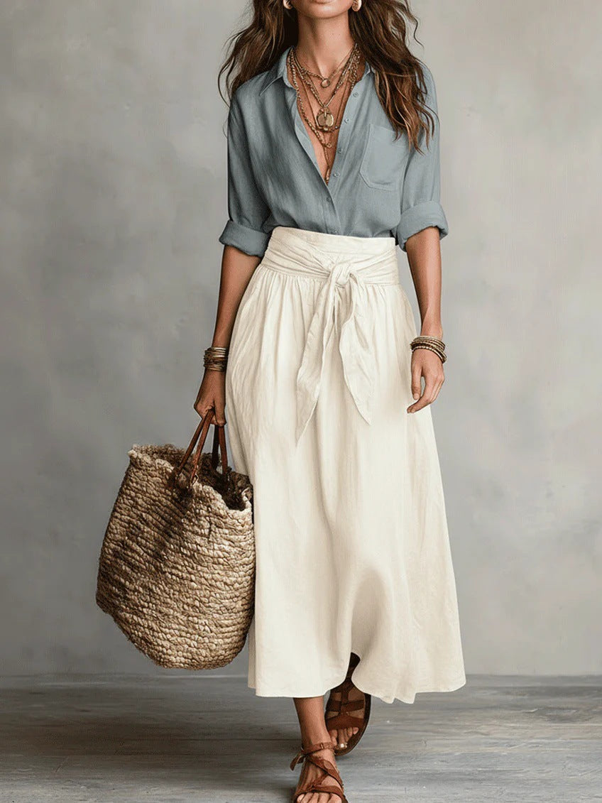 Barangaroo Shirt & Tie-Waist Skirt Set in Light Blue
