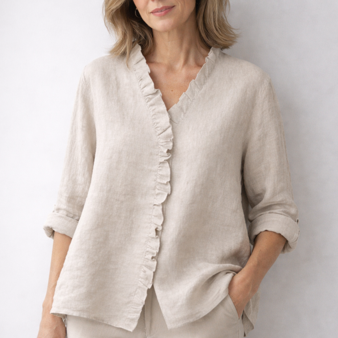 Cremorne Ruffle-Neck Linen-Blend Shirt