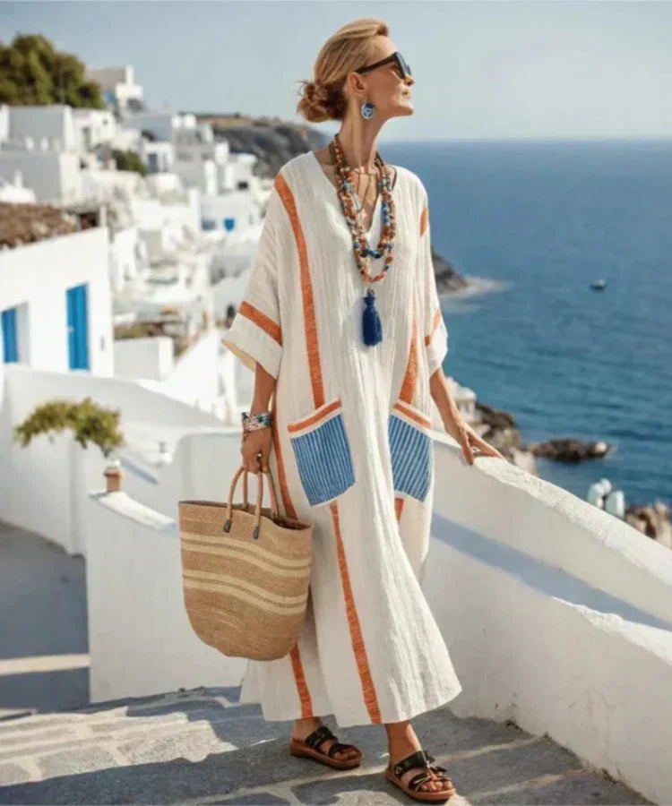 Clareville Striped Kaftan Maxi Dress in Orange