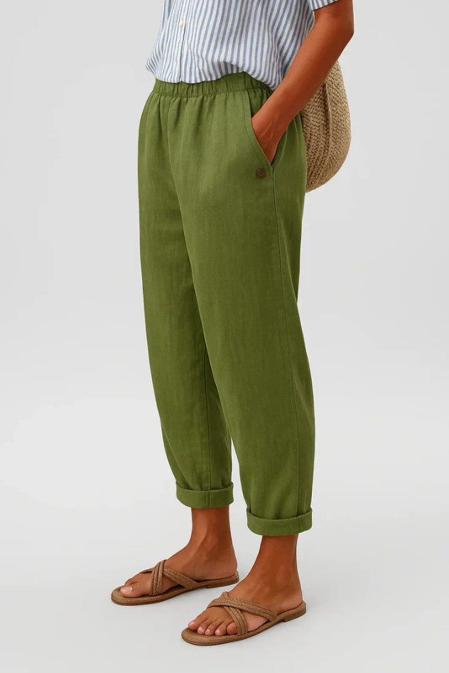 Annandale Linen-Blend Trousers in Olive Green