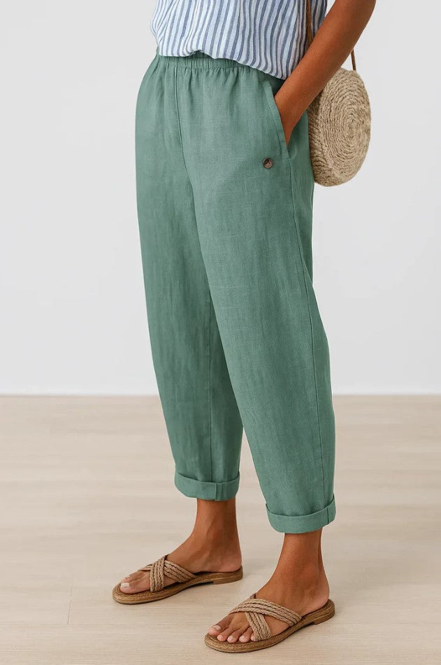 Annandale Linen-Blend Trousers in Turquoise