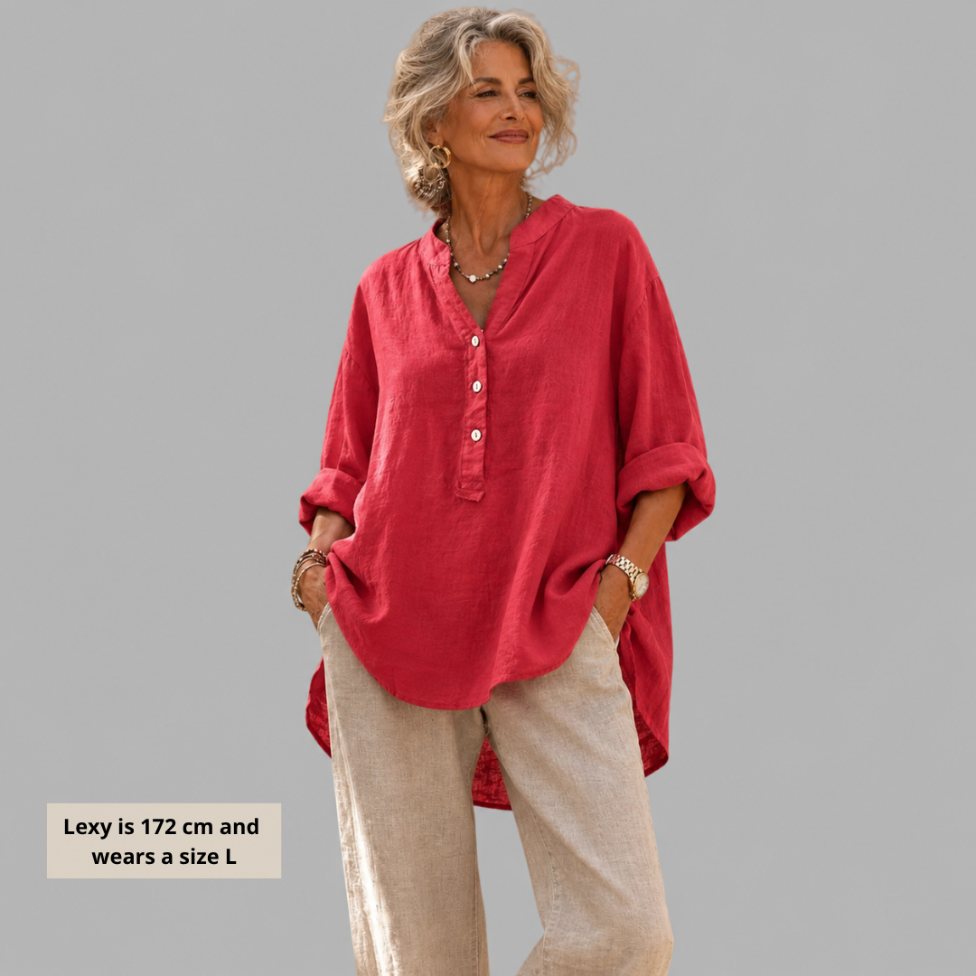Balgowlah Cotton-Linen V-Neck Blouse
