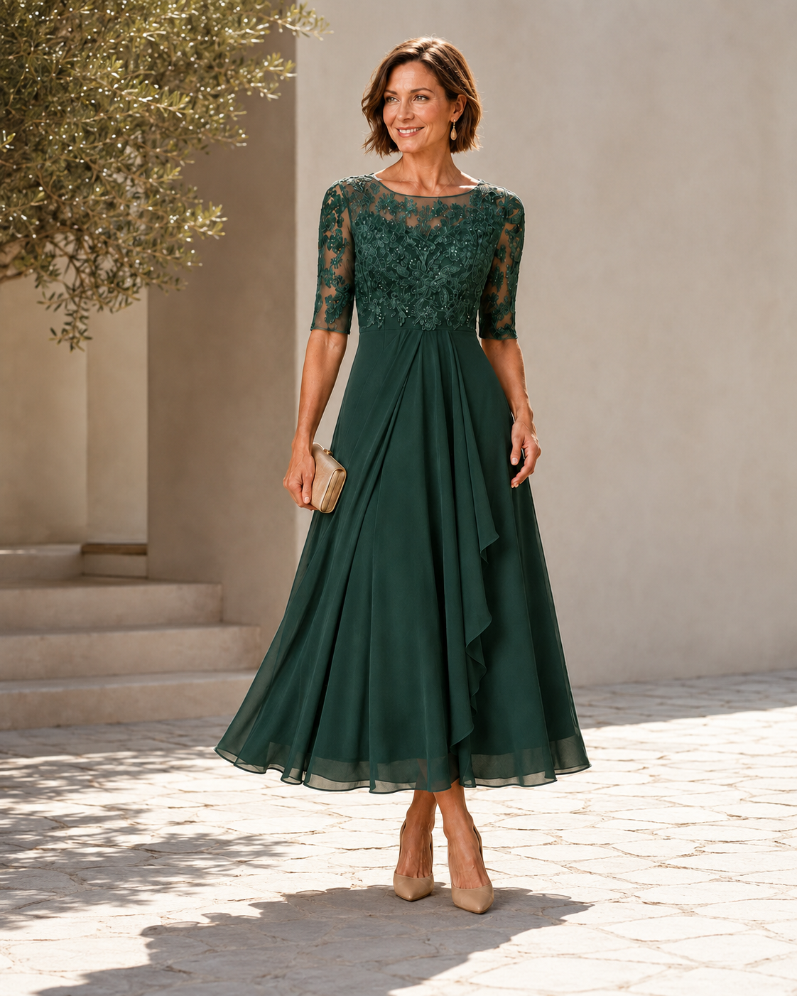 Darling Point Lace Midi Dress in Green
