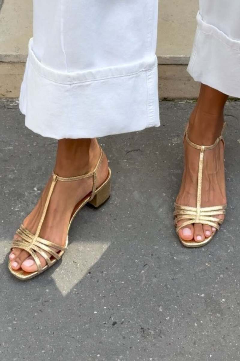 Bellevue Block-Heel Sandals in Gold