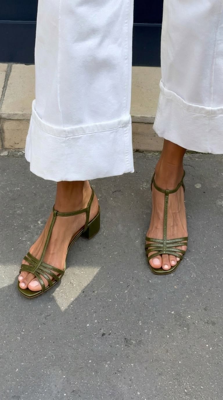 Bellevue Block-Heel Sandals in Olive Green