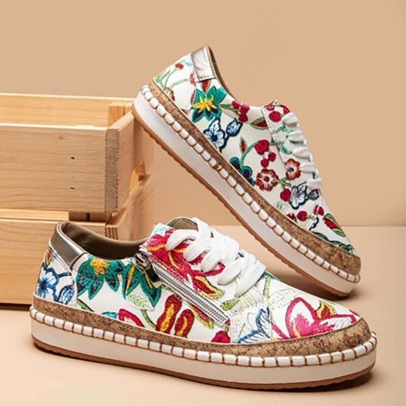 Paddington Floral Zip Sneakers in Floral White