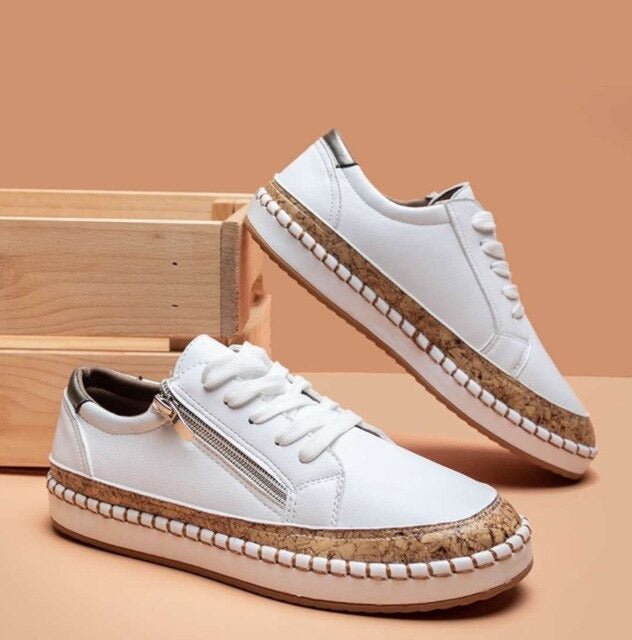 Paddington Floral Zip Sneakers in Pure White